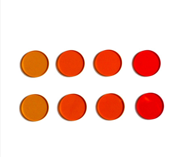 Factory Custom Transmistance >90% 565Nm Longpass Dark Orange Filter Glass Discs CB535 GG530 O-54