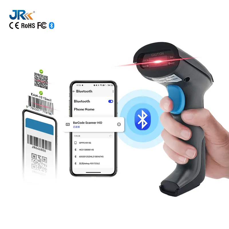 JR 1D 2D Bluetooth Barcode Scanner Wireless Hot Selling Cheap Custom Wireless Price Logistic Bluetooth Android Scanner Barcode