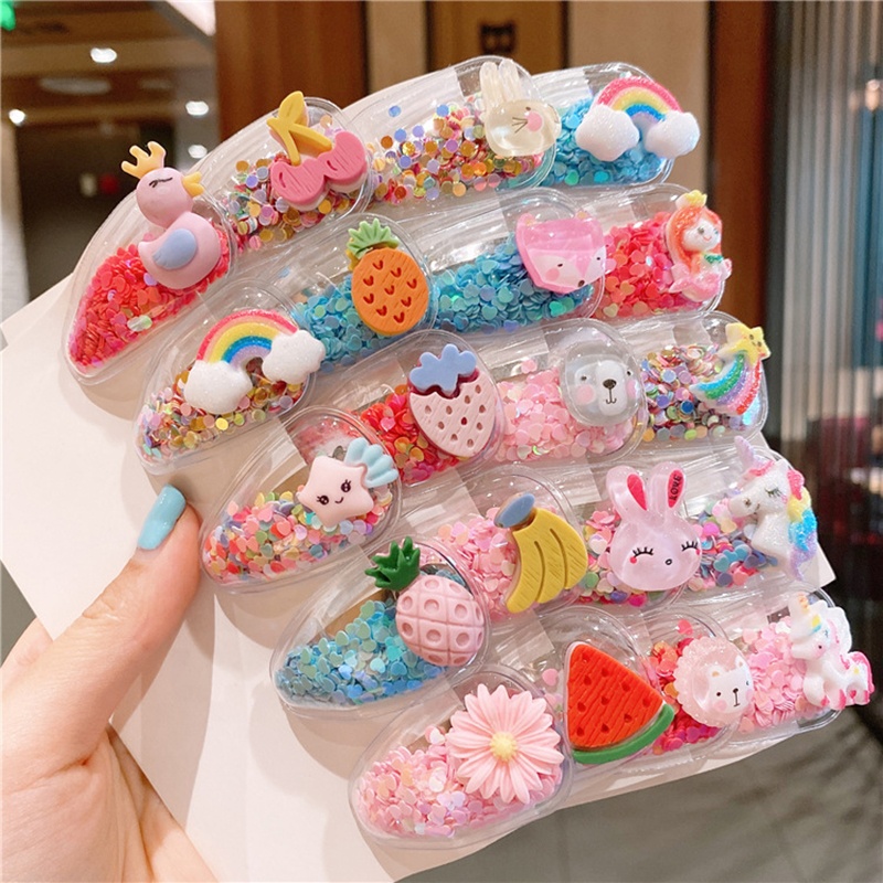 Korea Color Side Clip Quicksand Transparent PVC Cute Cartoon Hair Barrette