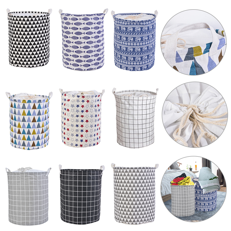 Foldable drawstring laundry basket toy storage bucket clothes storage rack large capacity laundry basket