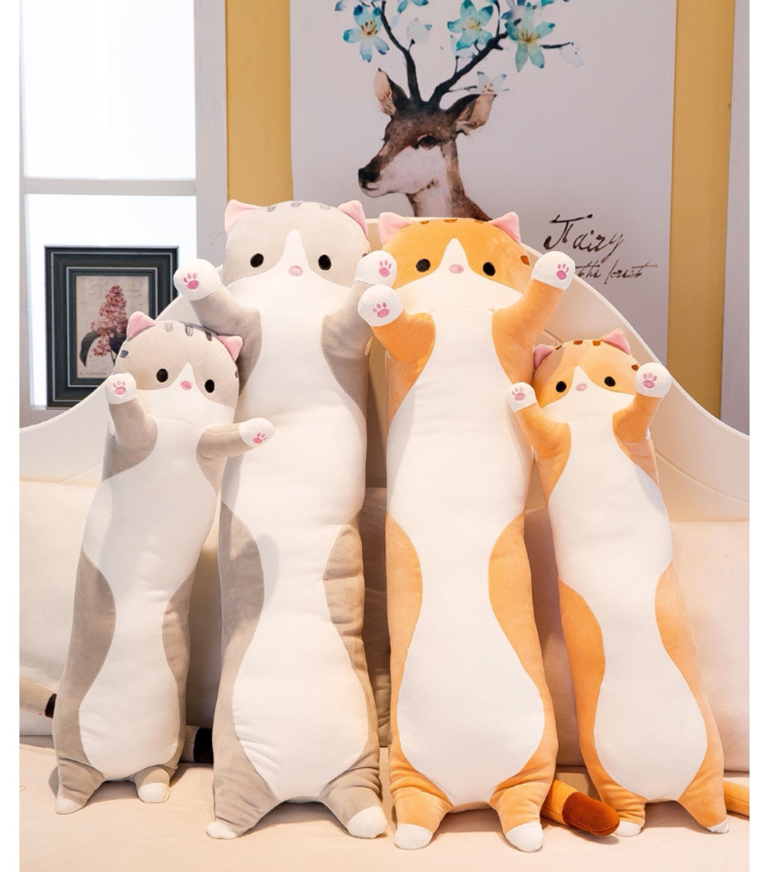 Cute Plush Cats Doll Soft Stuffed Plush Toy Kitten Long Throw Pillow Doll Toy Gift for Kids Girlfriend