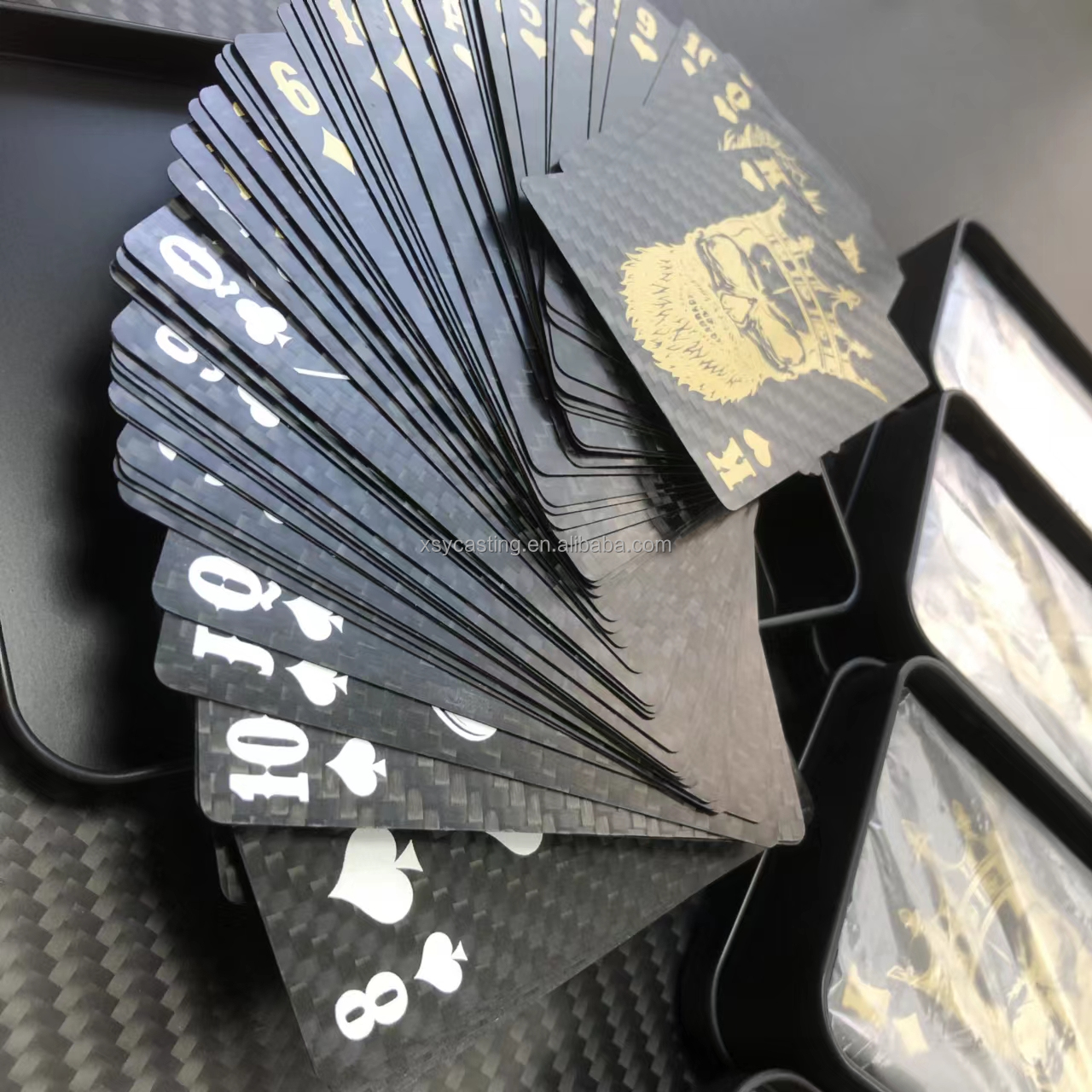Carbon Fiber Black Playing Cards With Custom Printing