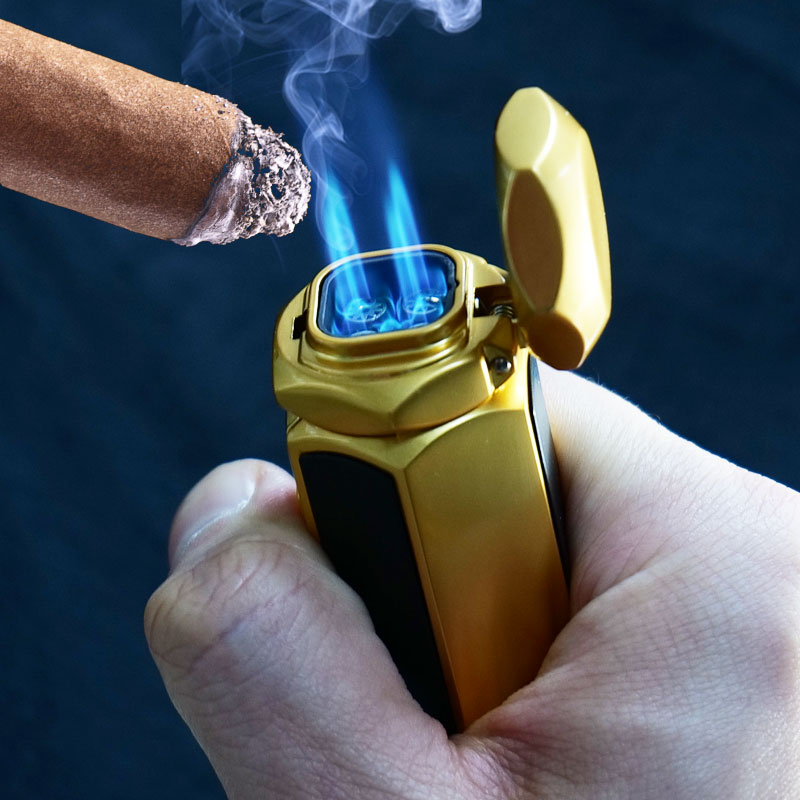 Оптовая продажа, ветрозащитная металлическая зажигалка для сигар, с индивидуальным логотипом, регулируемая газовая заправляемая настольная зажигалка, струйная зажигалка