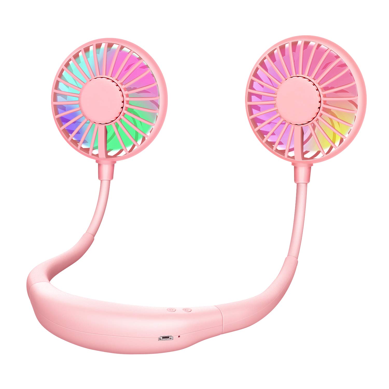 Hot 2000mAh Rechargeable Battery 2 modes LED Light 3 Speeds and 360 Degree Adjustment Head Hand Free Small USB Mini Neck Fan