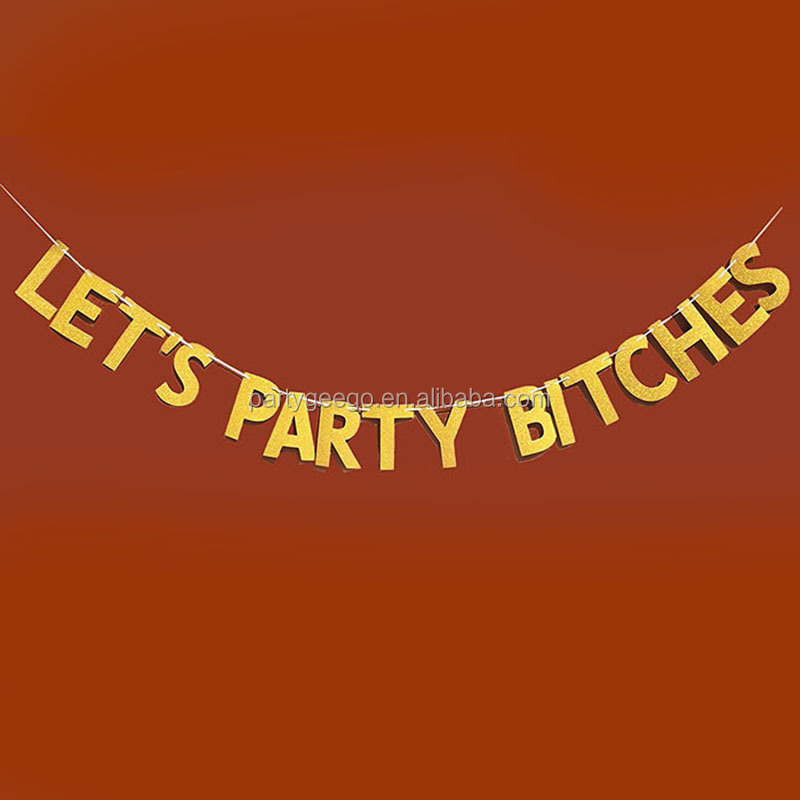 Let's party bitches девичник Золотой блестящий баннер для девичника