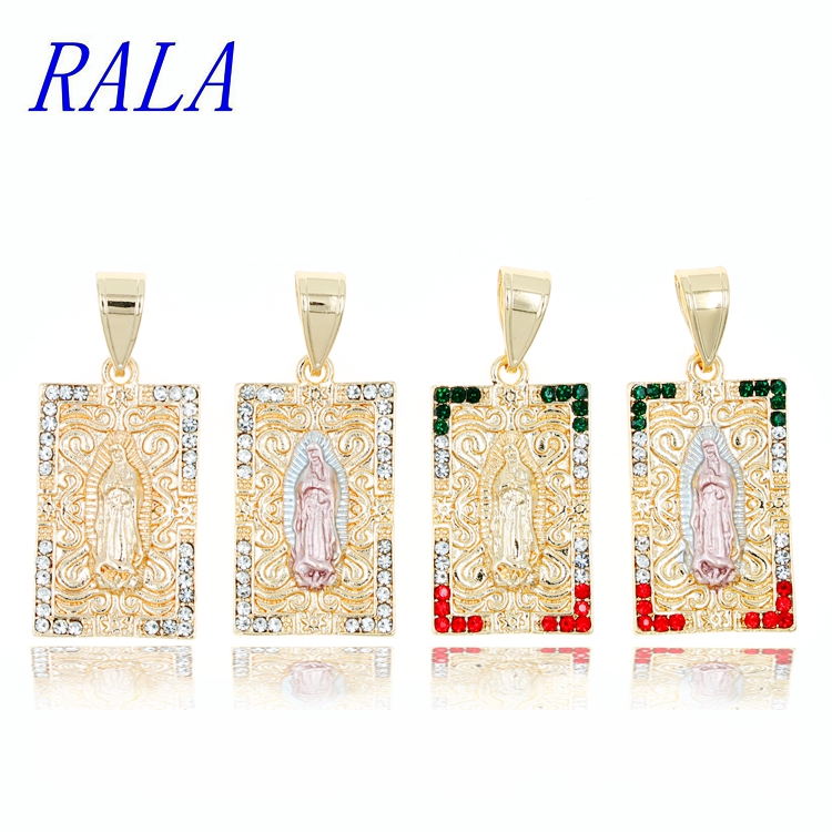 Оптовая продажа, религиозные украшения RALA, подвеска, цветной кристалл, гальваническое покрытие, 18K сплав, статуя Богородицы, ожерелье, подвеска для мужчин и женщин