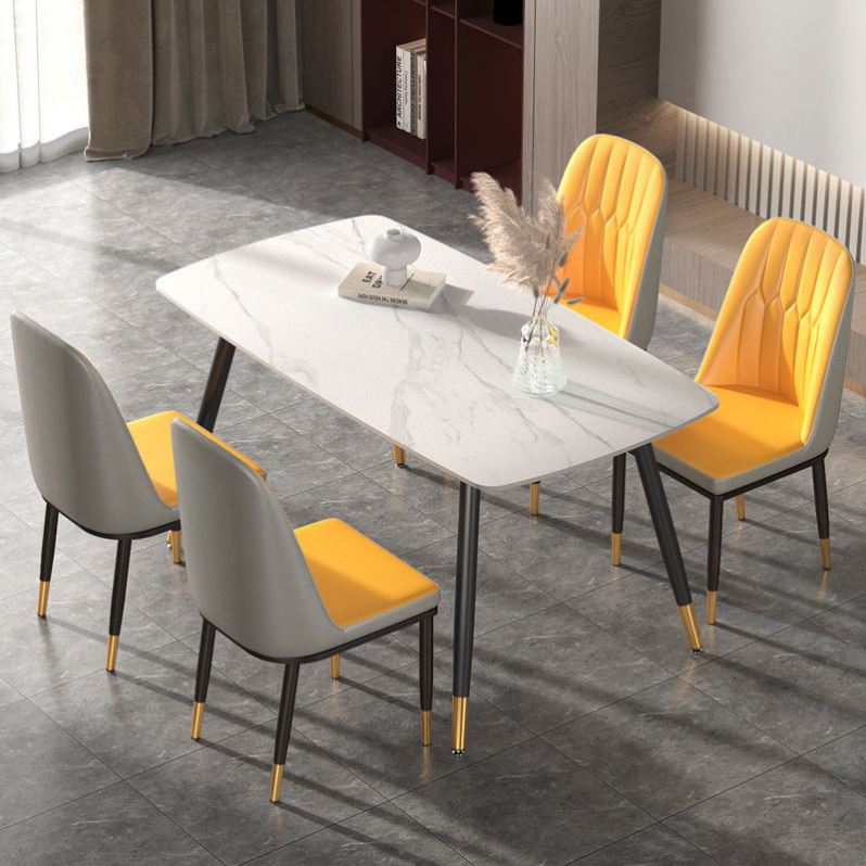 New Luxury Stainless Steel Square Marble Dining Table Set Furniture Imported Modern Dine Room Chaires Dining Tables