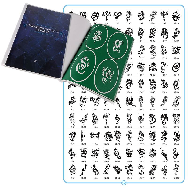 Book 12 2019 Latest design high quality airbrush templates and tattoo stencil dragon