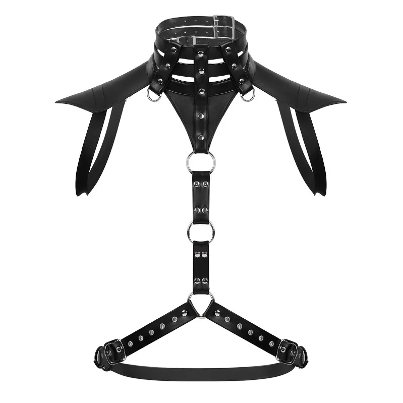 Mens Lingerie Faux Leather Halter Neck Adjustable Buckles Body Chest Harness Belt Party Club Costume