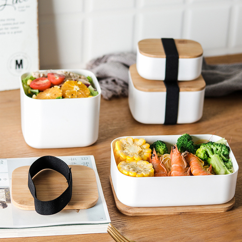 Japanese style plastic bento box with wood cover portable kids picnic sushi lunch box