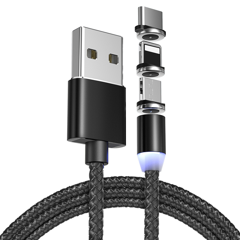Бесплатный образец usb кабель с нейлоновой оплеткой 8PIN 1м 2м 90 540 градусов 3A кабель для быстрой зарядки и передачи данных 3 в 1Led Магнитный зарядный кабель зарядного устройства