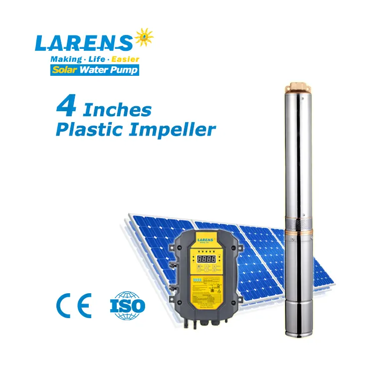 LARENS 4 Inches Solar Powered Deep Well Water Pumps DC Submersible Solar Water Pump for Agriculture Irrigation with Solar Panels