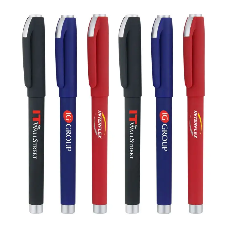 Promotional Cheap custom rubber finish many color plastic gel ink pens with logo printed