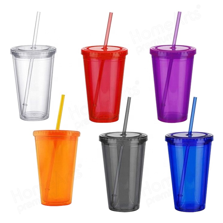 BPA free Plastic Coffee Cup Tumblers lids and straws clear reusable cups water bottle plastic Bulk Tumbler