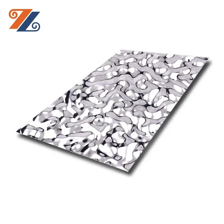 Hongwang 304 0.8mm pvd color mirror water ripple stamped stainless steel color sheet for Hotel Decoration for sale