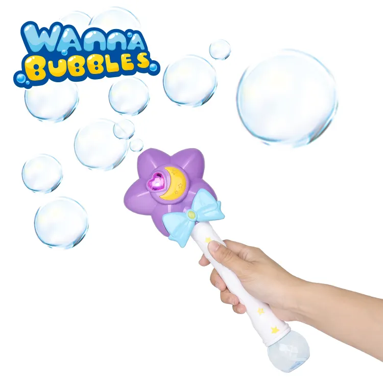 Automatic B/O five- pointed star fairy magic bubbles stick toy kids electric bubble wand with sound and light