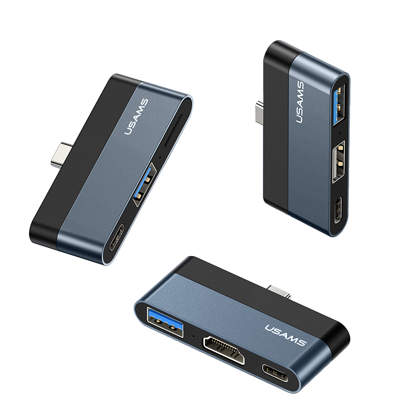 Usams Hot Sale US-SJ492 Type-C Mini HUB 3 In 1 USB+Type-C All In One For PC Computer Accessories