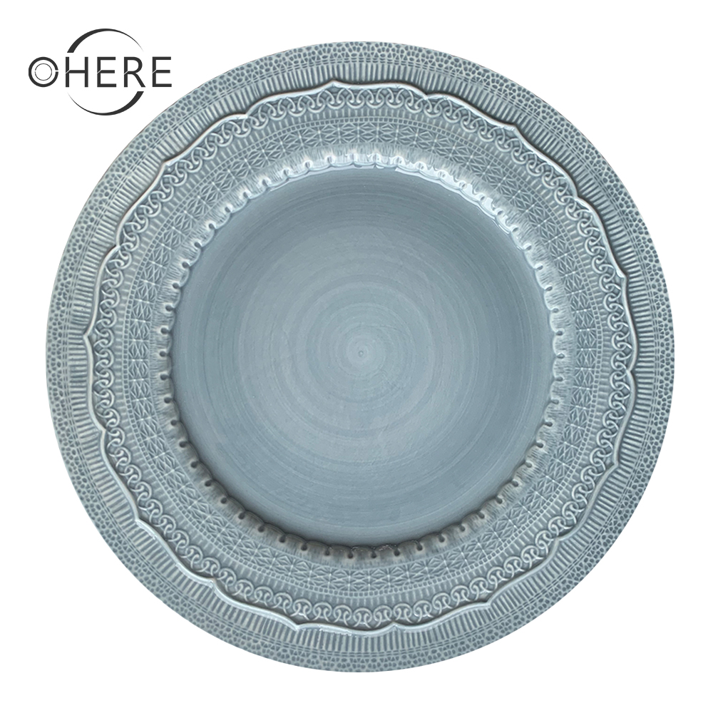 Ohere, новый дизайн, дешевые столовые тарелки, 13 дюймов, синие кружевные свадебные тарелки, оптовая продажа по лучшей цене