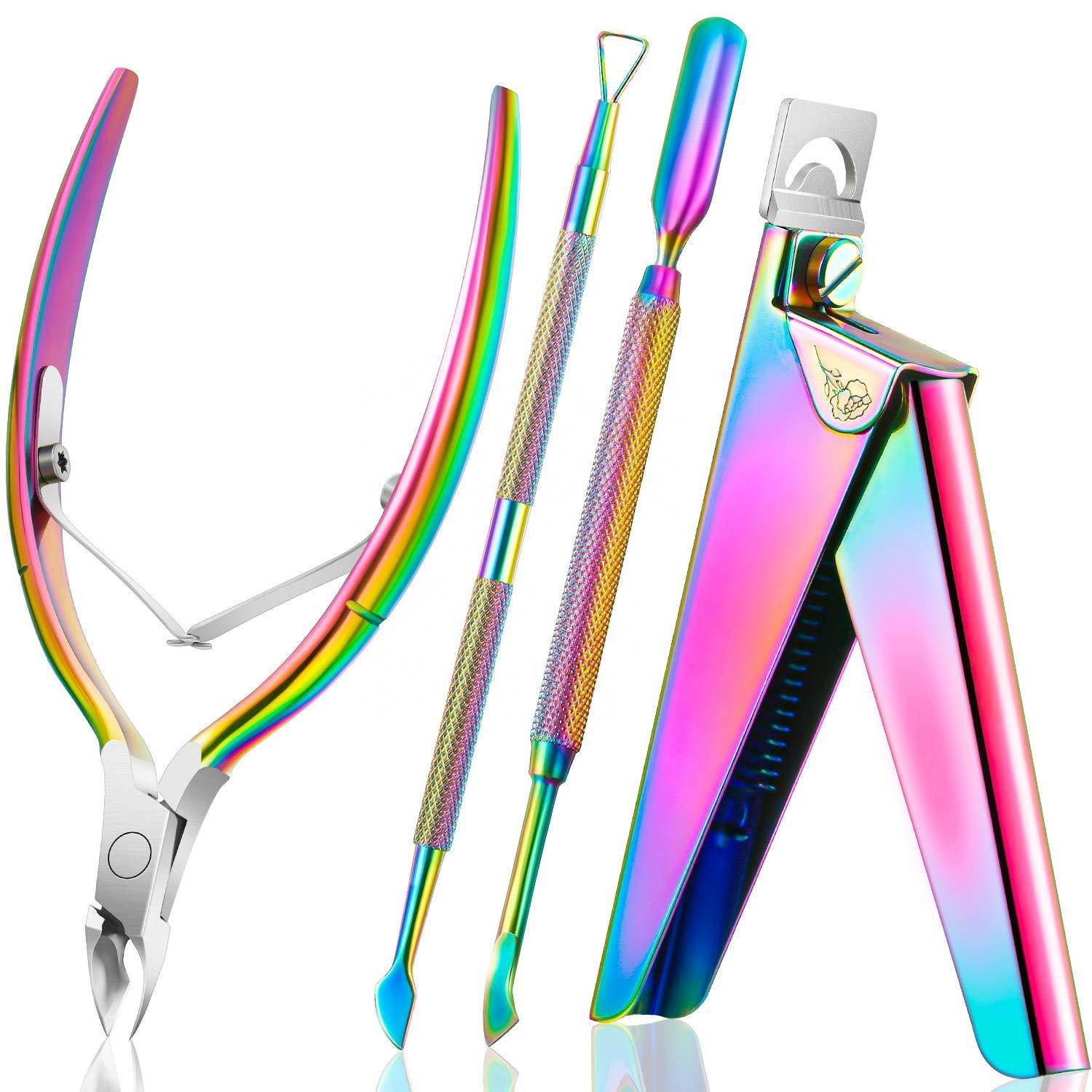 Wholesale Stainless Steel Nail Tools Vertical Nail Scissors Combination Four-Piece Set Color Titanium Dead Skin Scissors Set