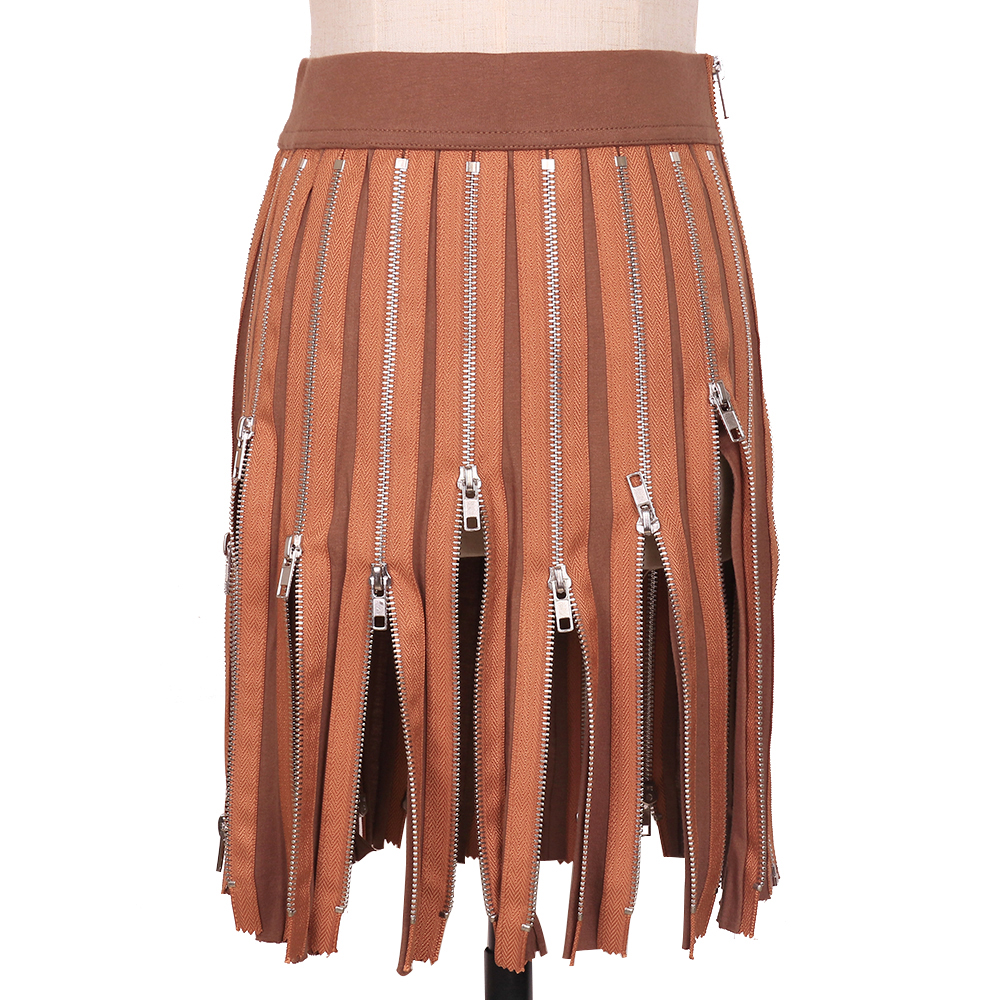 2021 New Wholesale Ladies Sexy High Waist Zipper Khaki Zipper Skirts Night Club Wear A-Line Skirt