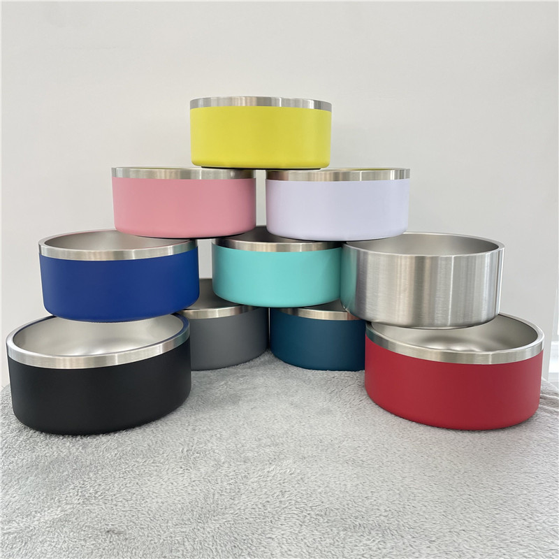 64oz собаки кошки животные пищевой контейнер для воды блюдо с двойными стенками 304 собачья миска из нержавеющей стали с резиновым основанием для собак и кошек