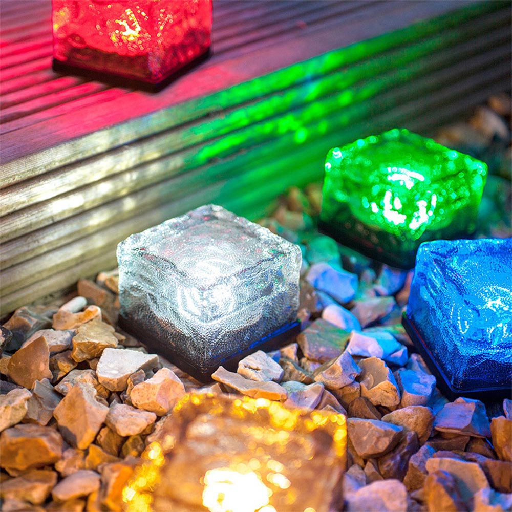 Солнечные кирпичные огни, стеклянные наружные водонепроницаемые Rgb светодиодные огни для плитки, ландшафтное освещение для сада, патио, дорожек