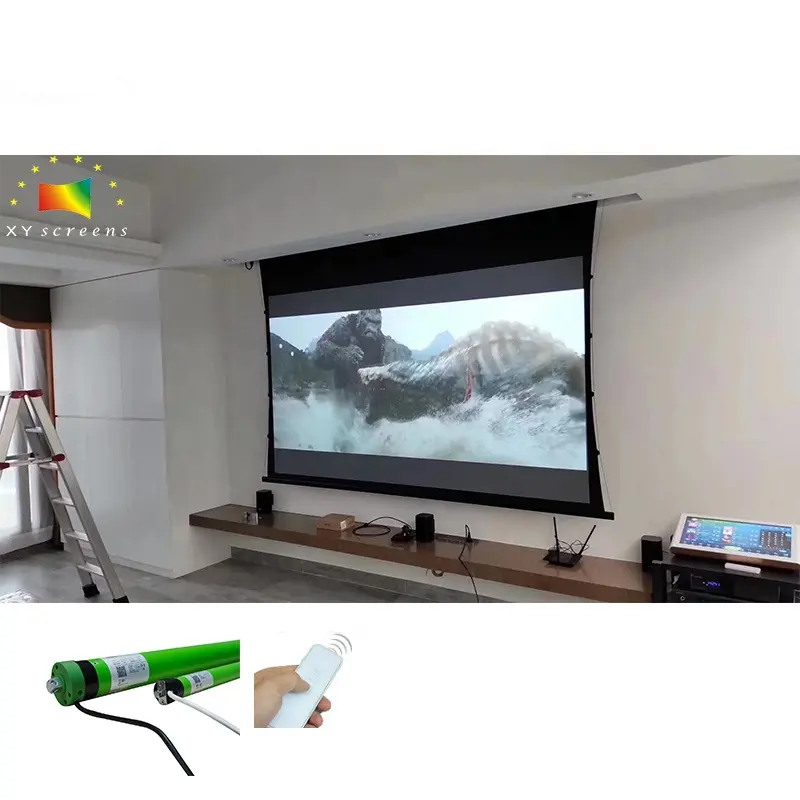 Экран для проектора XY, 80 дюймов, 90 дюймов, 100 дюйма, 110 дюйма, 120 дюйма, с натягиваемым моторизованным экраном с рассеиванием окружающего света, отклоняющий 4K ALR экран для проектора