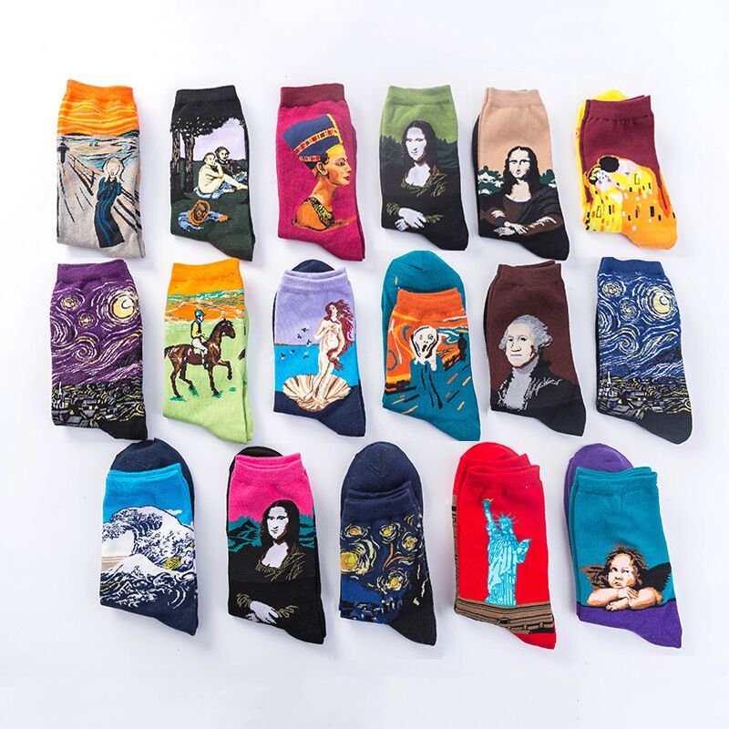 Dropshipping Autumn Winter Retro Women New Art Van Gogh Mural World Famous Oil Painting Series Female Funny Socks