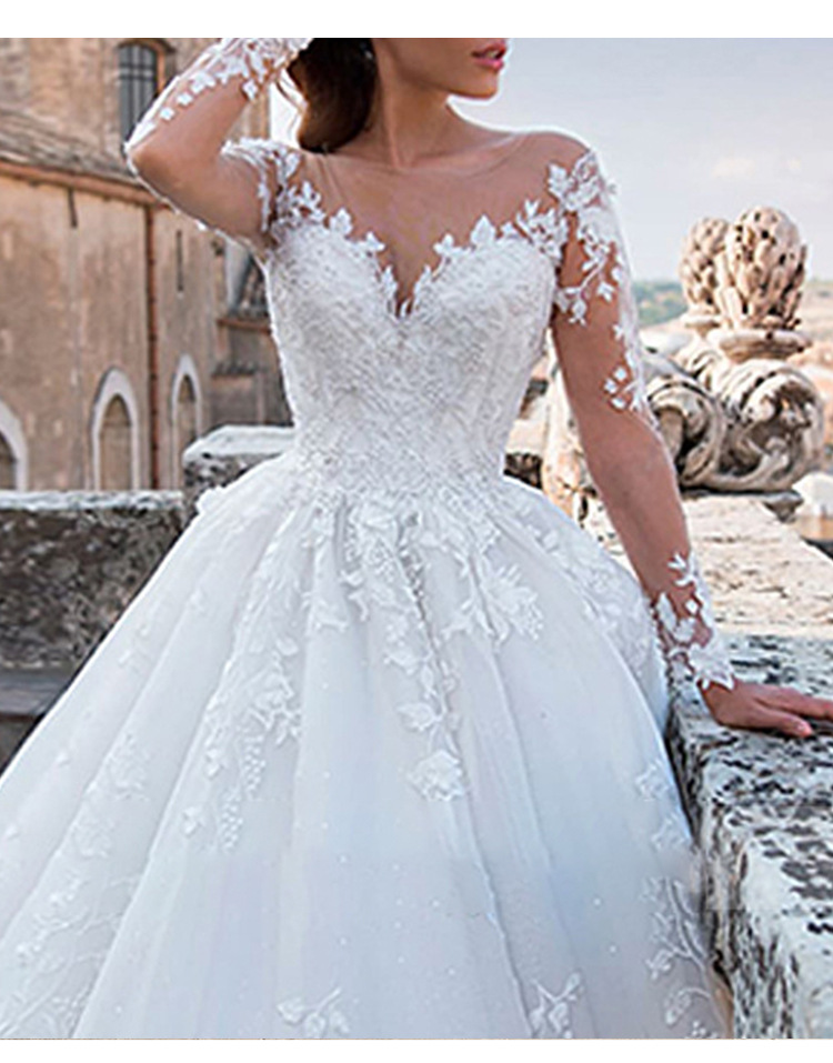 2021 New Fashion High Quality Custom Long Sleeve White Bridal Gowns Plus Size Wedding Dresses For Bride