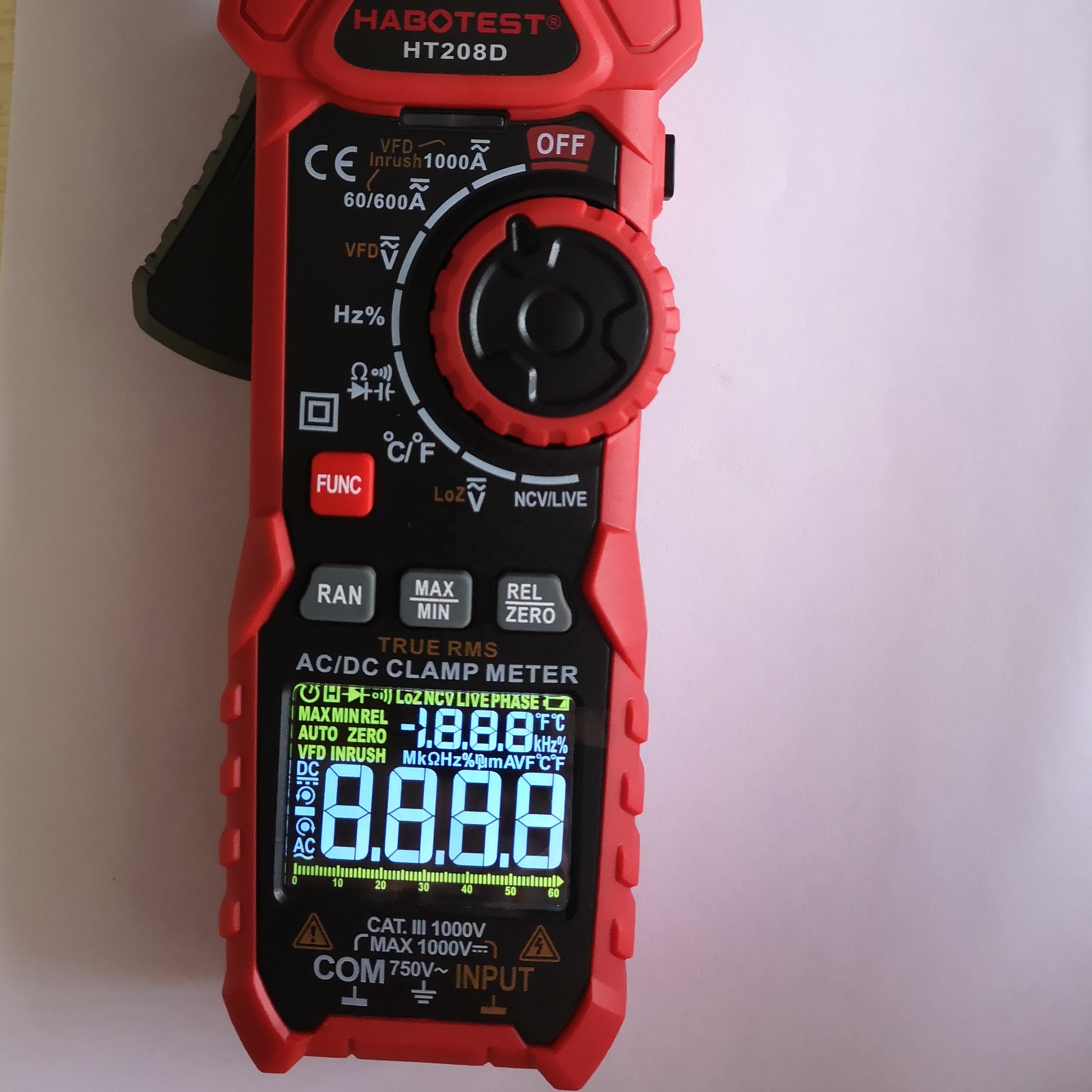 2020 Новый CE HT208D AC/DC True RMS 1000A/1000V мультиметр-зажим