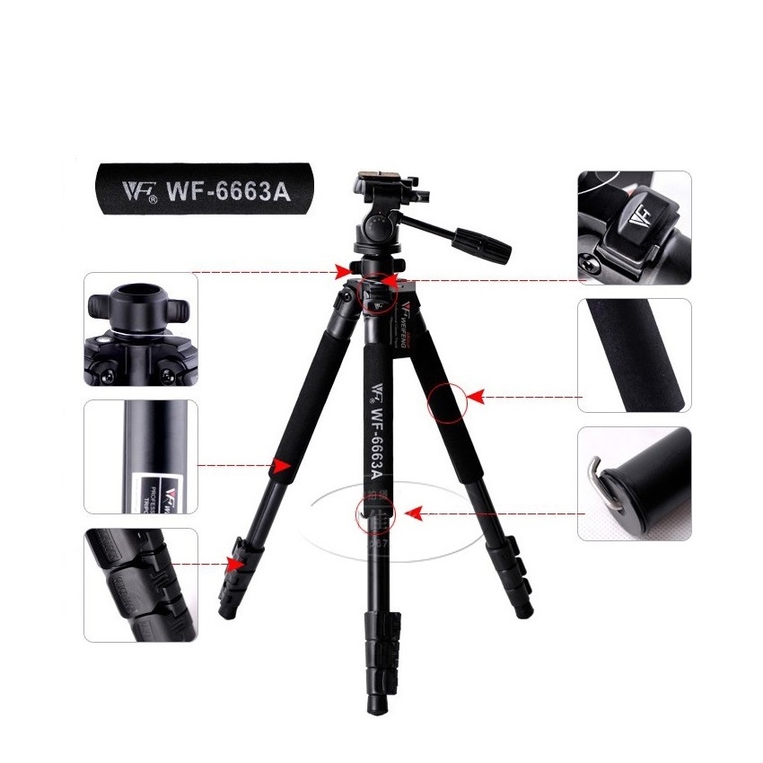 Best Weifeng Metal Tripod Head WF 6663 Professional 3 ways pan Dismount table Quick release plate 6663A for Canon Camera tripod