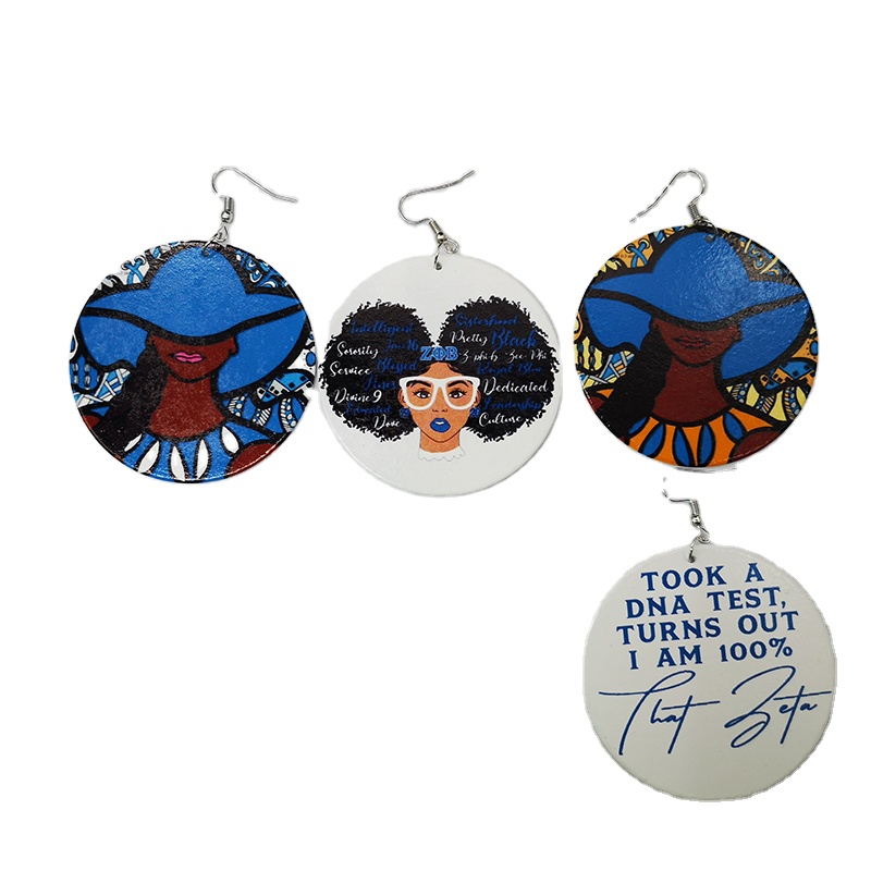 Factory Price Hot Printing Wooden Zeta Beta Phi Earrings For Women