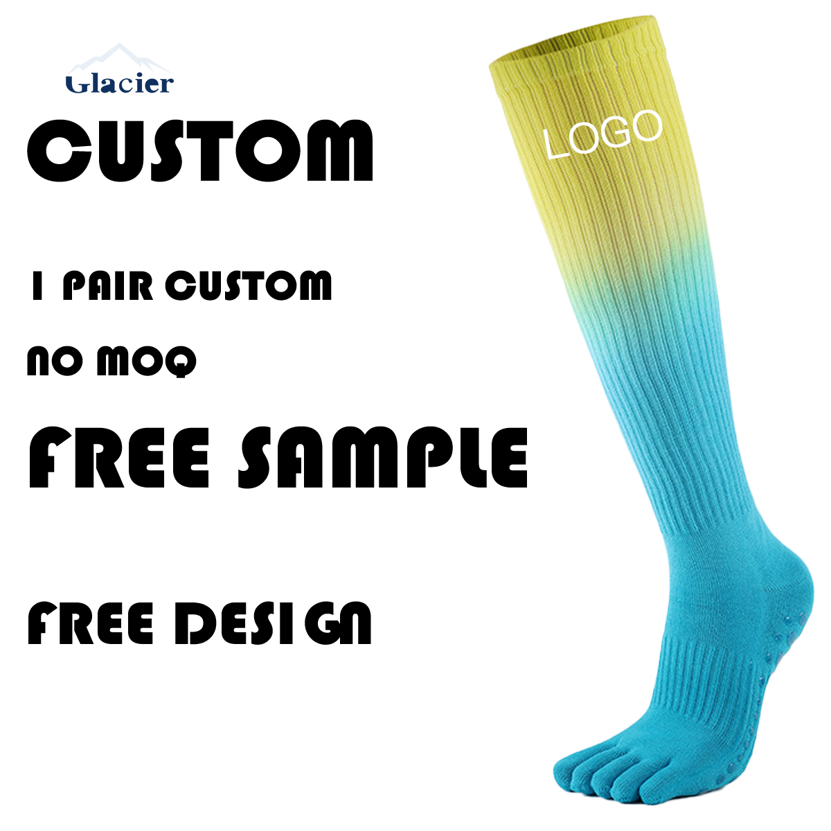 Glacier Free Sample Sports & Fitness Yoga Pilates Socks Non Slip Cotton Five-finger Separation Yoga Socks