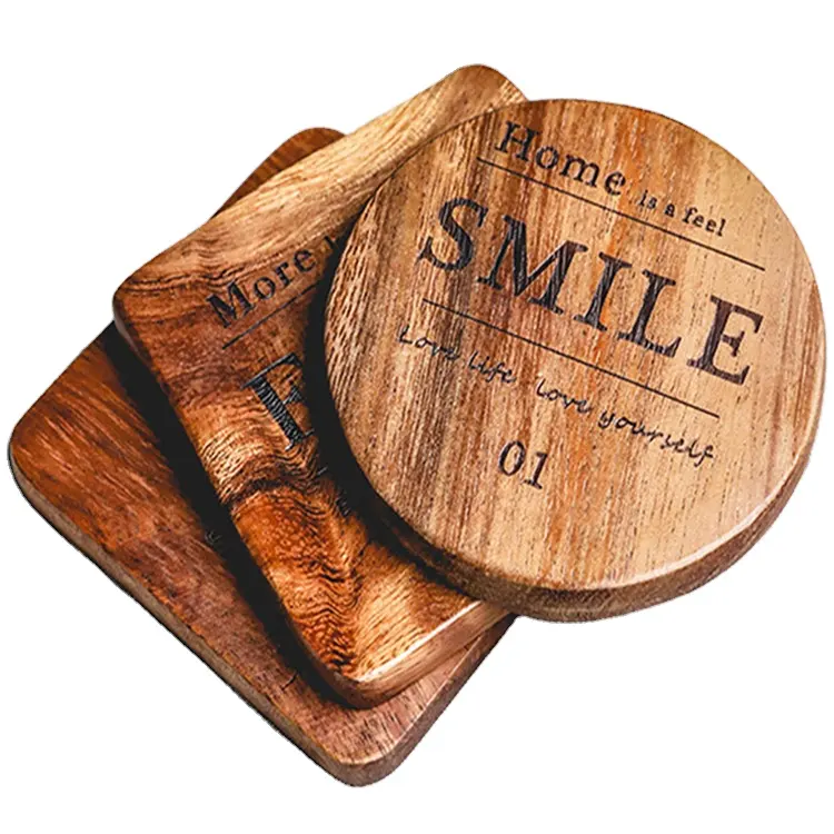 new design round square high quality blank wooden vintage coaster set