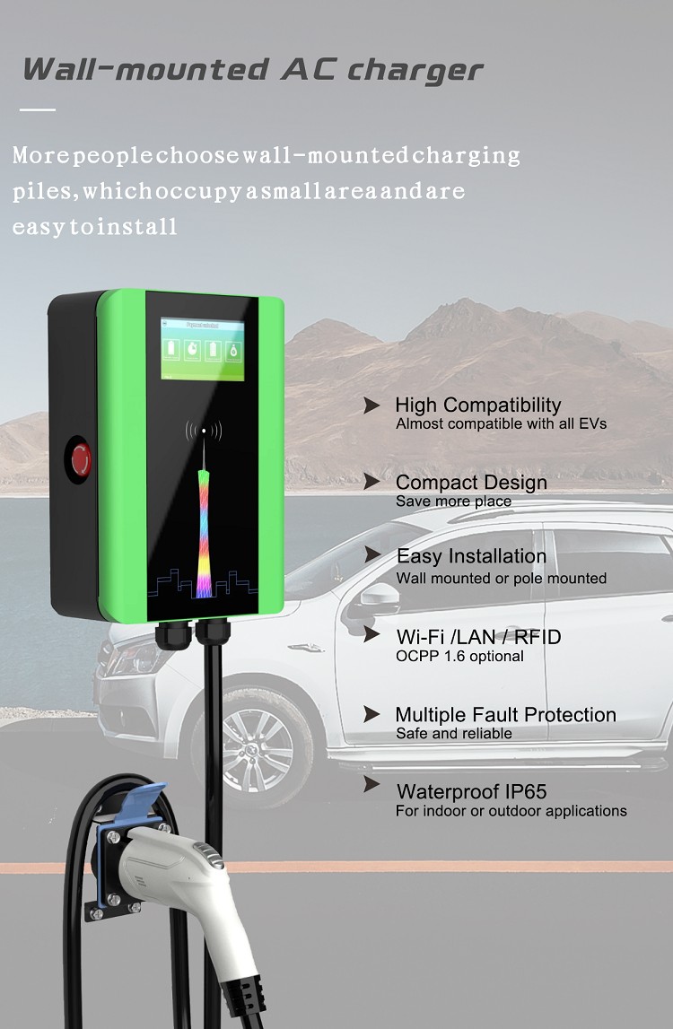 Universal wall-mounted AC fast car EV charging pile wallbox 7kw 11kw 22kw