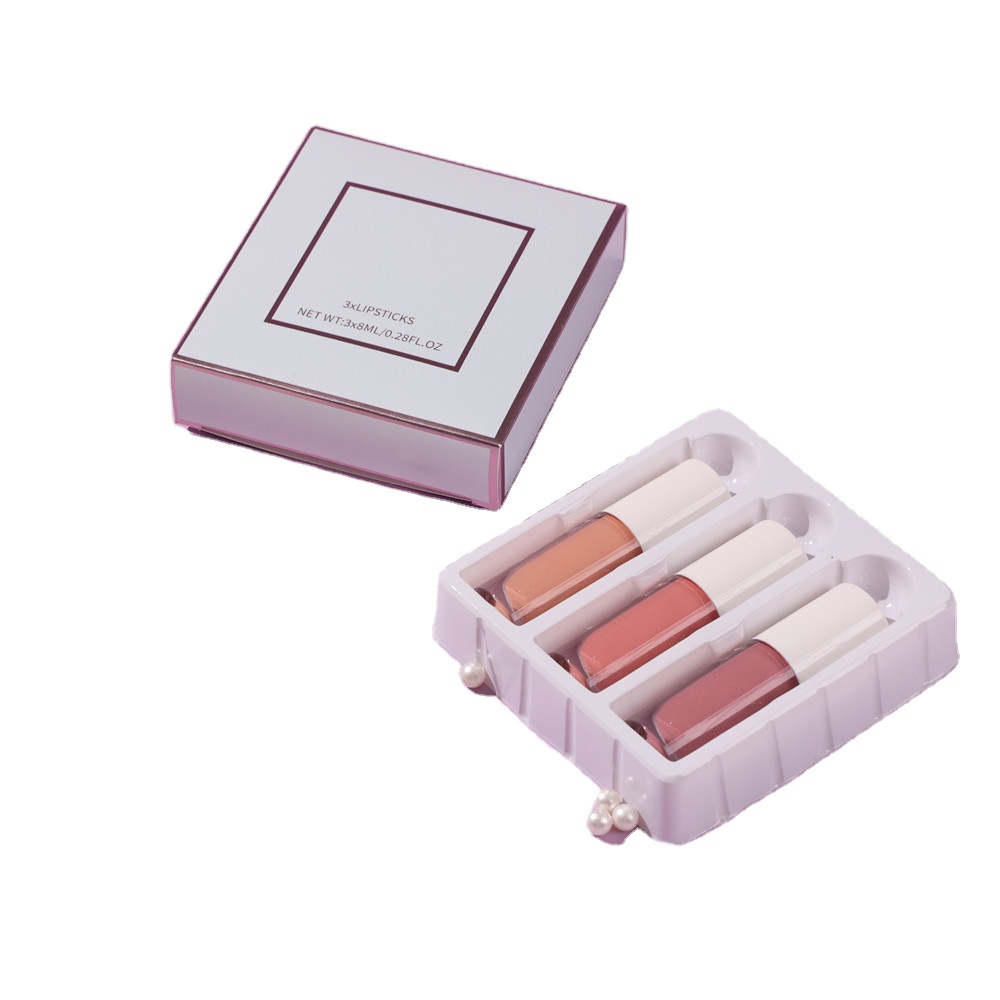 3 Pcs/set Matte Lipstick Set Private Label Lipgloss Makeup Kit White Cover Chunky Round Tube Gift Box 57 Colors Free Combination