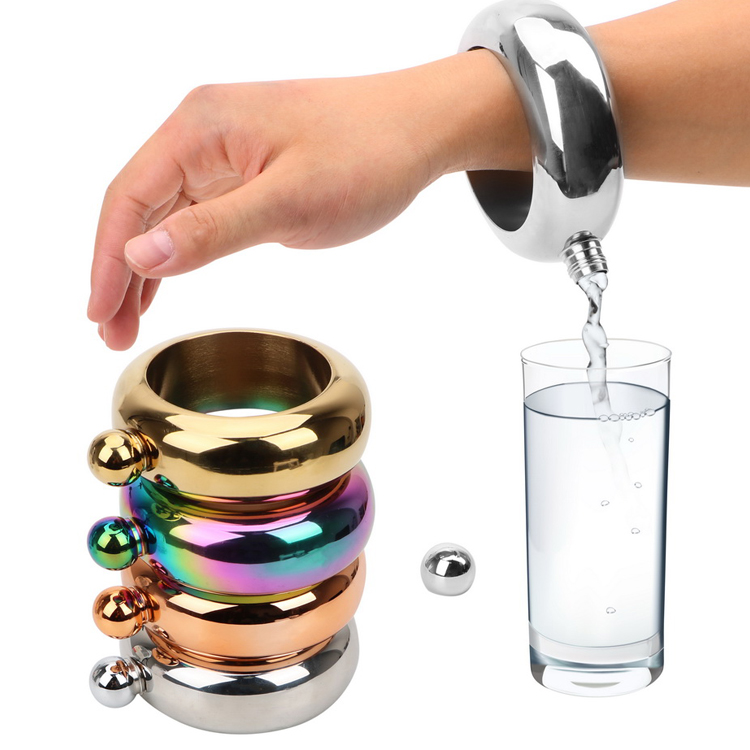 Wholesale Bracelet Flask Stainless Steel Round Sublimation Hip Flask, Portable Alcohol Whiskey Wrist Flask for Lady