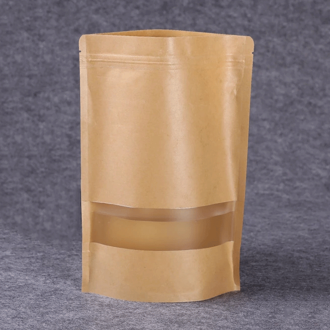 Эко PLA Compostable Stand Up pouch Craft коричневый мешок Пользовательский логотип биоразлагаемые крафт Ziplock упаковки еды бумажные мешки с окном