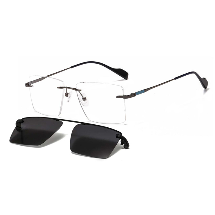 Clip On Polarized Lens Sun glasses Top Quality Metal Rimless Rectangle Eyewear Cheap Price 33086