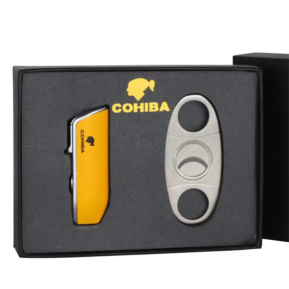 COHIBA premium luxury jet Torch gas refillable cigar lighter and cutter cutter luxury set