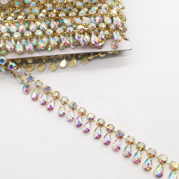 Дешевая цена, модное позолоченное покрытие AB stone rhinestone, отделка двором для украшения одежды