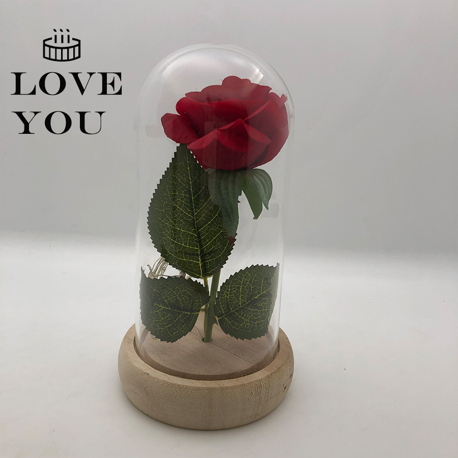Artificial flowers Eternal Rose LED Light Beauty The Beast In Glass Cover Wedding Home Decor For Birthday Mother Day Gift
