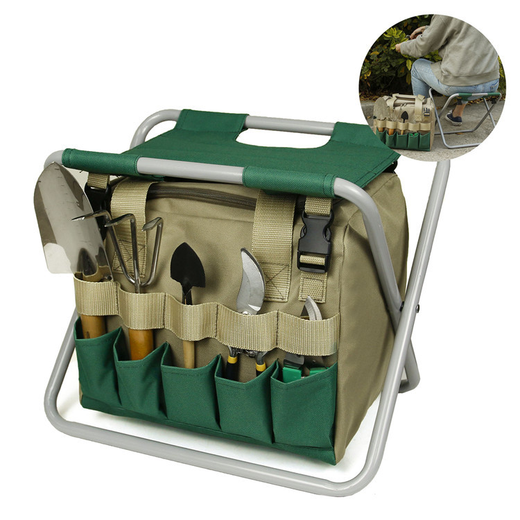 Mydays Outdoor Lightweight Multifunction Portable Set Organizer Folding Garden Tool Bag Stool with Zippered Detachable Tote