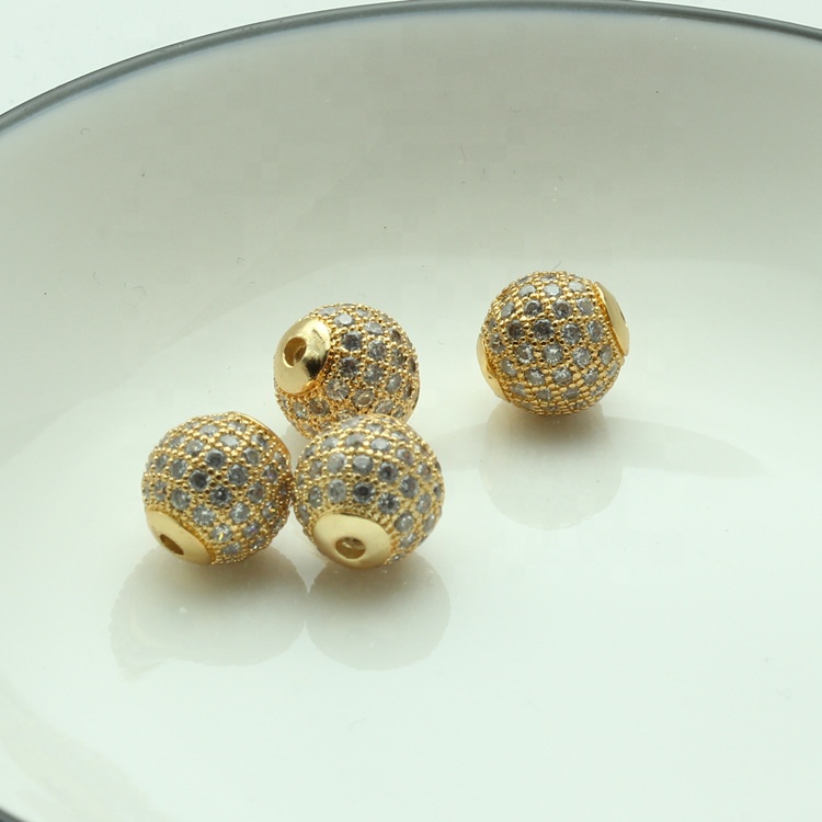 6MM/8MM/10MM real gold plated round brass beads mirco pave with zircons for DIY handmade jewelry making