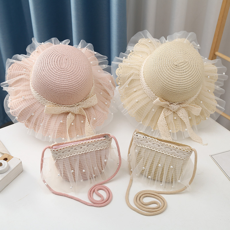 Hot sell Kids Straw Hat, Straw Bags Wholesale Wide Brim Summer Kids Beach Girl Bucket Kids Straw Hat And Bags For Summer