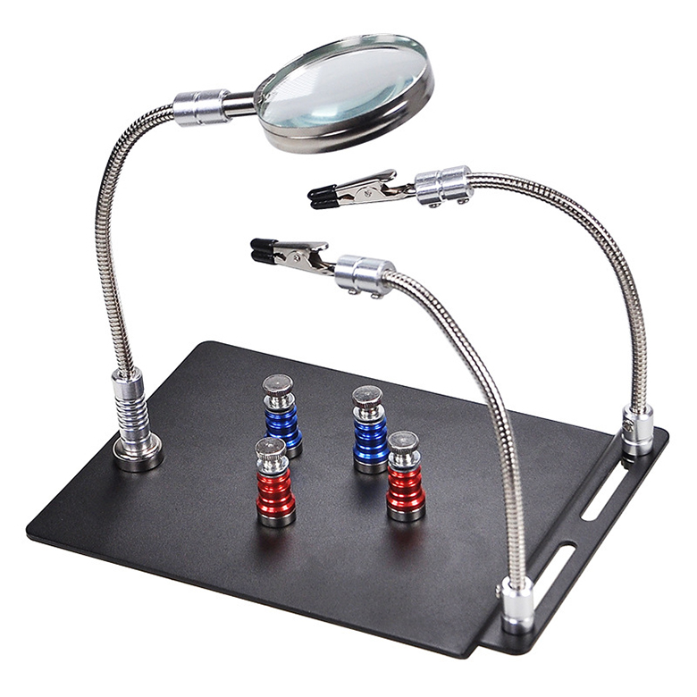 Magnetic Helping Hand Soldering Helping Hands PCB Circuit Board Holder with Magnifier Flexible Metal Arms Heavy