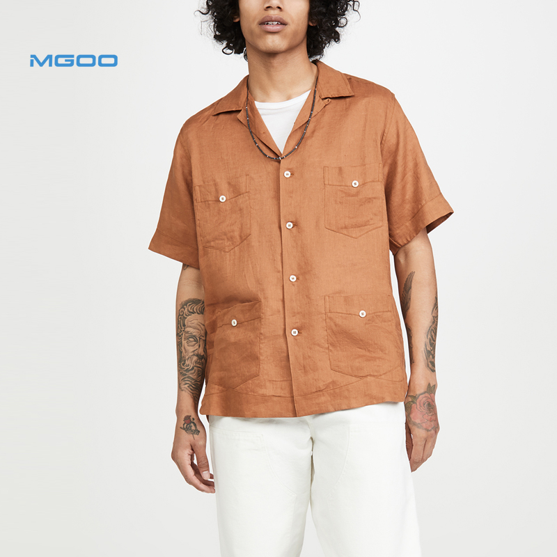 Рубашка Guayabera мужская с коротким рукавом, льняная пляжная сорочка, не тянется