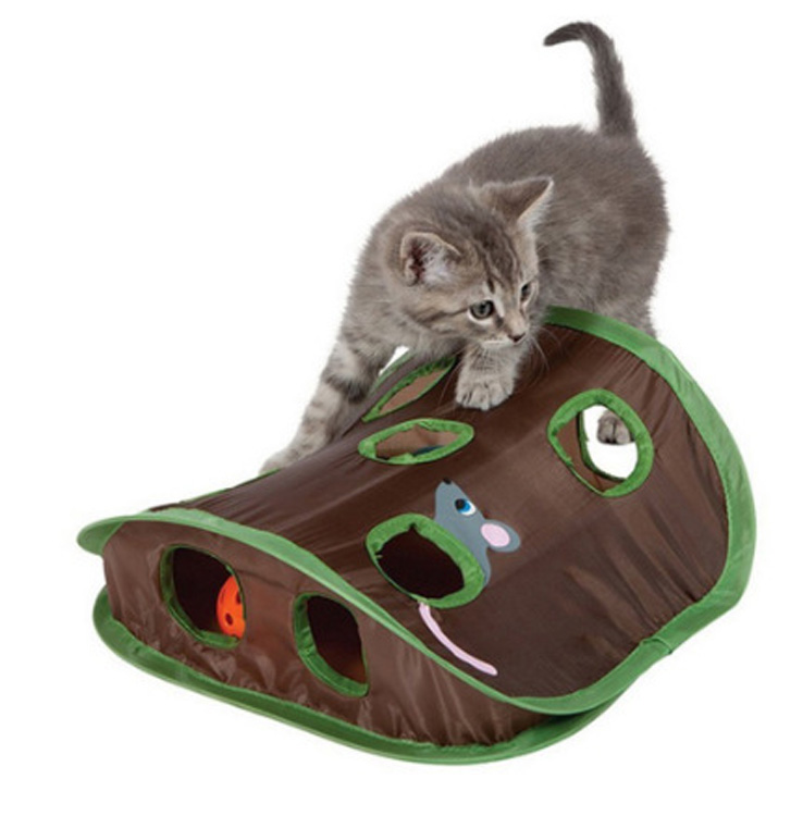 Hot sale foldable funny 9 Holes Pet Hiding Tunnel Toyindoor outdoor cat training toy