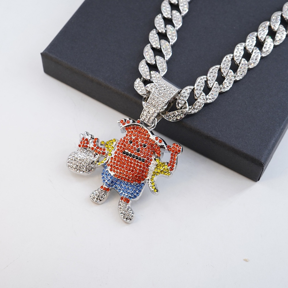 Hip-Hop Color Alloy Trump Pendant ,Cartoon Character Holding Money Bag Full Fashion Chains Necklace