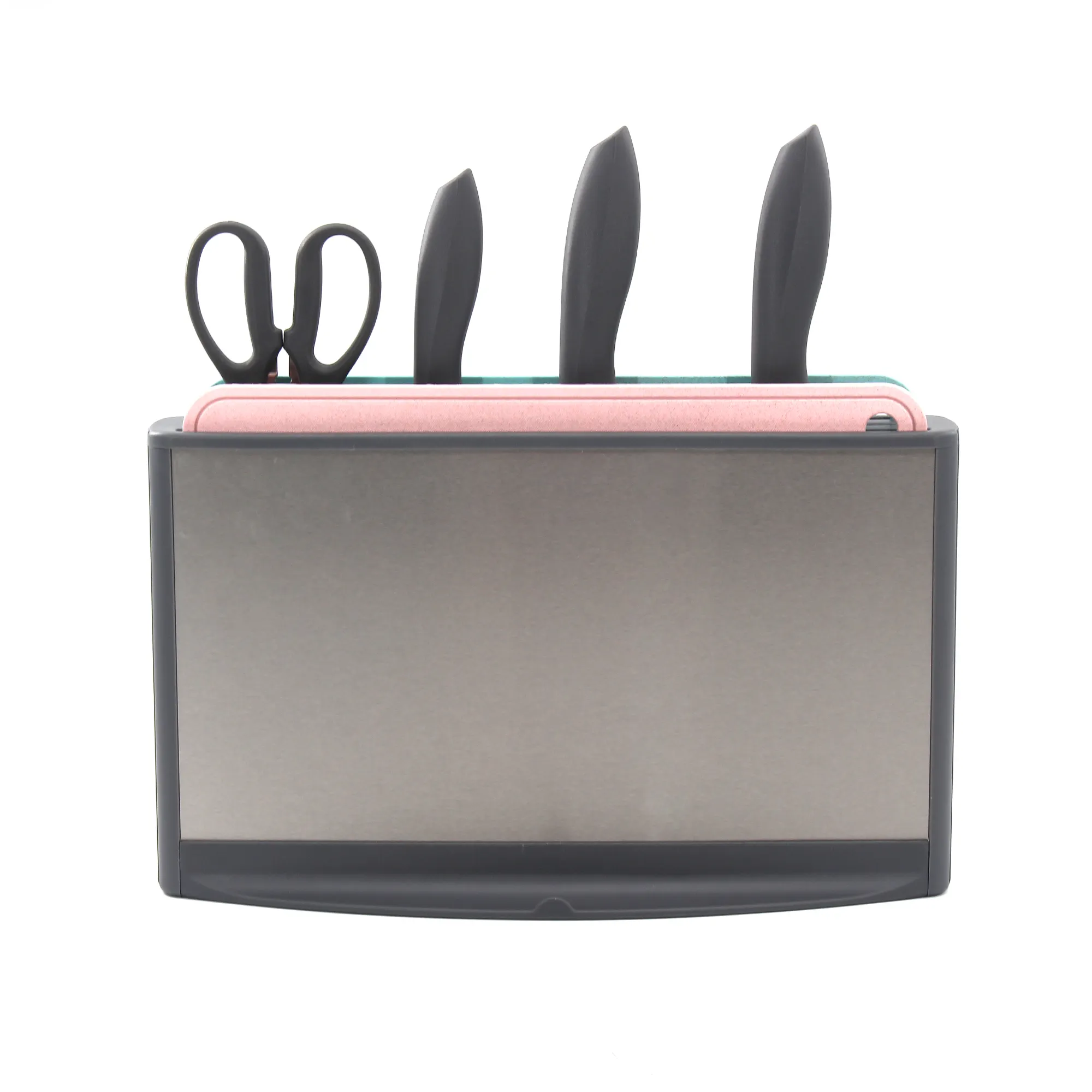 New Arrival Multi Use Stainless Steel Kitchen Knife Cutting Board Scissor Set Ozone Block Sterilizer Holder with USB Line